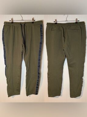 Paige Men's Olive Green Track Jogger Pants with Contrast Side Stripe Large